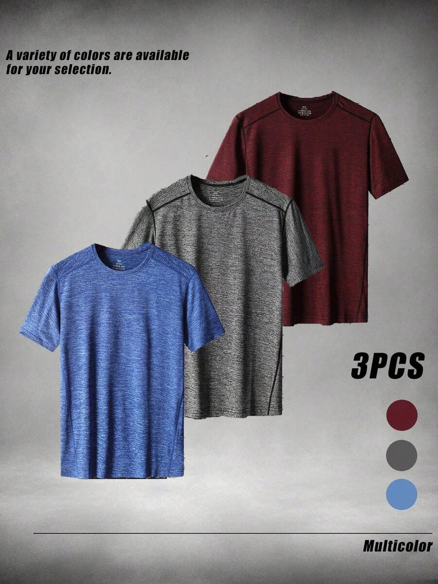 3-Piece Set Of Men's Short-Sleeved T-Shirts, Casual Outdoor Style - 多色 4 - 查看 1