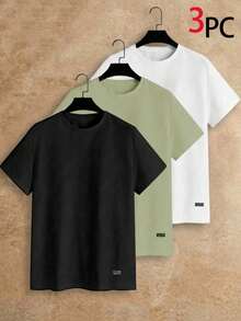 Manfinity VCAY Set Of 3 Short Sleeve T-Shirts With Round Neck And Basic Casual Front Print, Summer T-Shirt - 彩色 - 查看 1