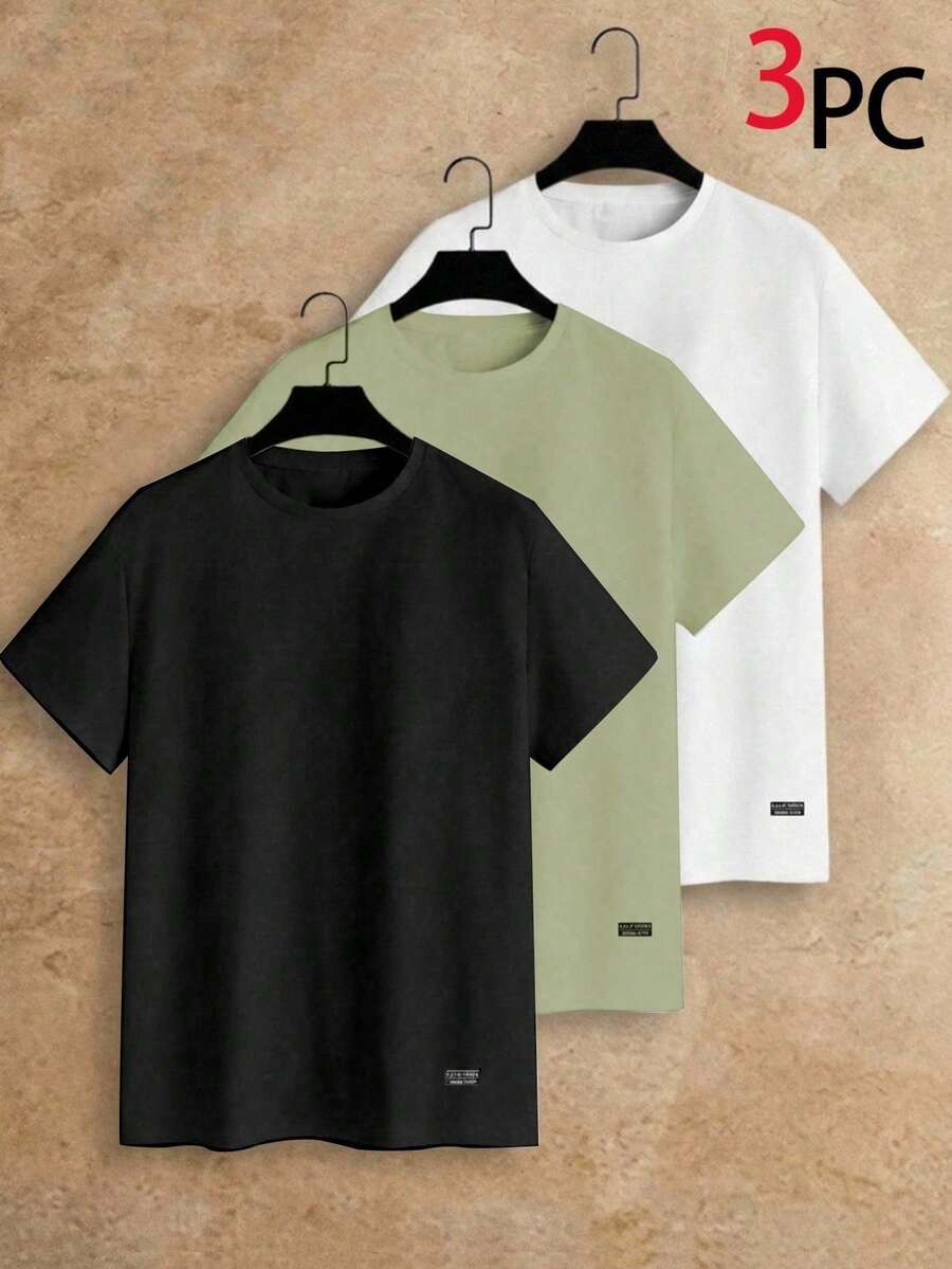 Manfinity VCAY Set Of 3 Short Sleeve T-Shirts With Round Neck And Basic Casual Front Print, Summer T-Shirt - 彩色 - 查看 1