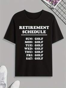 Funny 'Retirement Schedule' Golfing Print T Shirt, Tees For Men, Casual Short Sleeve Tshirt For Summer Spring Fall, Tops As Gifts, For People Who Love - Black - View 1