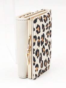 Leopard Print Snap Closure Short Women's Wallet, Three-Fold Multi-Function Purse, Solid Color Snap Closure Short Women's Wallet, Three-Fold Multi-Function Purse - Apricot - View 5