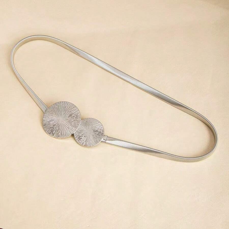 1件大號圓形金屬腰鏈女款,經典個性環形腰鍊,彈性腰飾身體鏈 - 銀色 - 查看 1