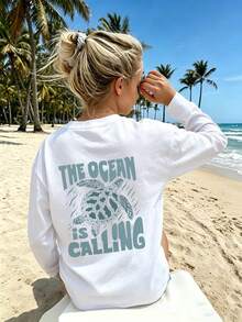 Teen Girl Casual Fun Print Crew Neck Pullover Long Sleeve T-Shirt, Autumn/Winter Top - White - View 2