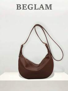Fashion Solid Color Minimalist Large Capacity Zipper Shoulder Bag, Suitable For Women Shopping, Dating, Commuting And Daily Use - Coffee - View 7