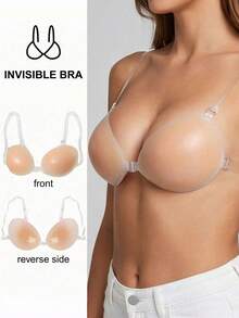 Women's Silicone Bra, Thick Shoulder Straps, Adhesive Invisible Push-Up Bra, Waterproof And Skin-Friendly - Beige - View 3