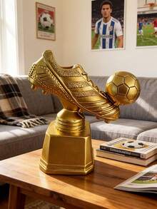 1pc Handmade Realistic Golden Boot Football Trophy Ornament | Premium Resin Material Football Golden Boot Award Replica Craft | Symbolizing Sports Excellence And Victory | Unique Gift For Football Players, Coaches, Fathers, Sons And Fantasy Football League Champions | Suitable For Birthday, Father's Day, Graduation Ceremony, Team Award Ceremony Gifts And Sports Collection - 1 Golden Boot Football - View 4
