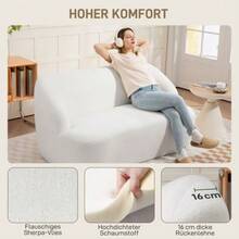 2-Seater Sofa, Curved Design, Tufted Sofa With Fleece Cover, For Living Room, Bedroom, Office, Cream White - White - View 5