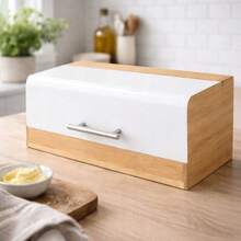 LARGE BAMBOO BREAD BOX WOODEN BAKERY ROLL STORAGE Container Length: 36 Cm Width: 20 Cm Height: 13.5 Cm - View 11