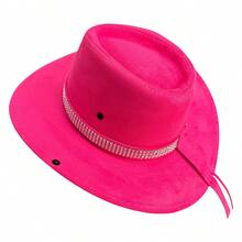 Customized Suede Cowboy Hat With A Sparkly Band. - Rosa Fucsia - Ver 2