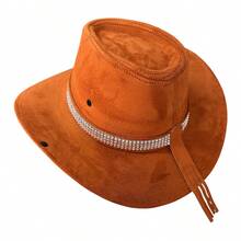 Customized Suede Cowboy Hat With Glitter Stripe - Camel - View 2