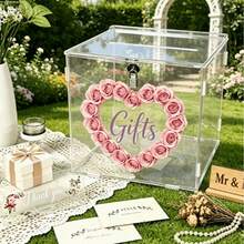 Transparente Acryl-Kartenbox mit Schloss und Logo, Hochzeitsgeld- und Geschenkkartenhalter-Box für Hochzeitsfeier, Aufbewahrungsbox, Geschenkbox - 1PC - Übersicht 21