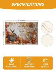 Autumn Harvest Festival Rabbit Maple Leaf Pumpkin Heat-Resistant Placemats, Hello Autumn Thanksgiving Linen Placemats, Stain-Resistant Placemats, Suitable For Home Dining Room And Restaurant, Table Decor, Home Supplies 4pcs/6pcs - Multicolor - View 3
