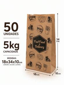 Saco Kraft Delivery 5kg / 50 /100 /150 Unidades Delivery, Hamburgueria, Lancherias - Visão 3