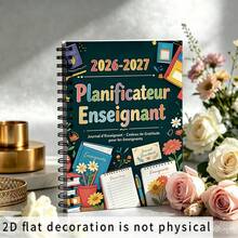 1pc A5 Full French Version Teacher Planner, Essential Teacher Theme Notebook, Teacher Appreciation Gift Book, Book Flower Pen Sticky Note Pattern Design, Lively Learning Style, Suitable For Teachers - Plan Teaching Schedule. Work Notebook. Office Supplies. For Personal Use Or Gift. - 1 - View 2