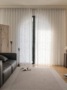 NOSBEI 1pc Floral & Bird Jacquard Curtain, Light-Filtering Textured Fabric, Fresh & Romantic Botanical Style Home Decor Curtain, Suitable For Bedroom, Living Room, Balcony - Flower Pattern 3 - View 6