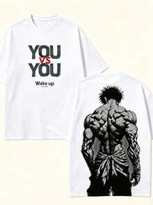 Vintage Hanma Baki Fighter Double-Sided Retro Washed T-Shirt, Loose Unisex Heavyweight Top - 白色 - 查看 1