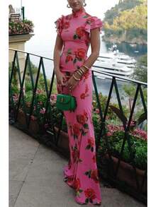Vestido casual estampado sem mangas para mulher, moda europeia e americana, novo cheongsam tradicional de estilo chinês, respirável e confortável - Vermelho - View 3