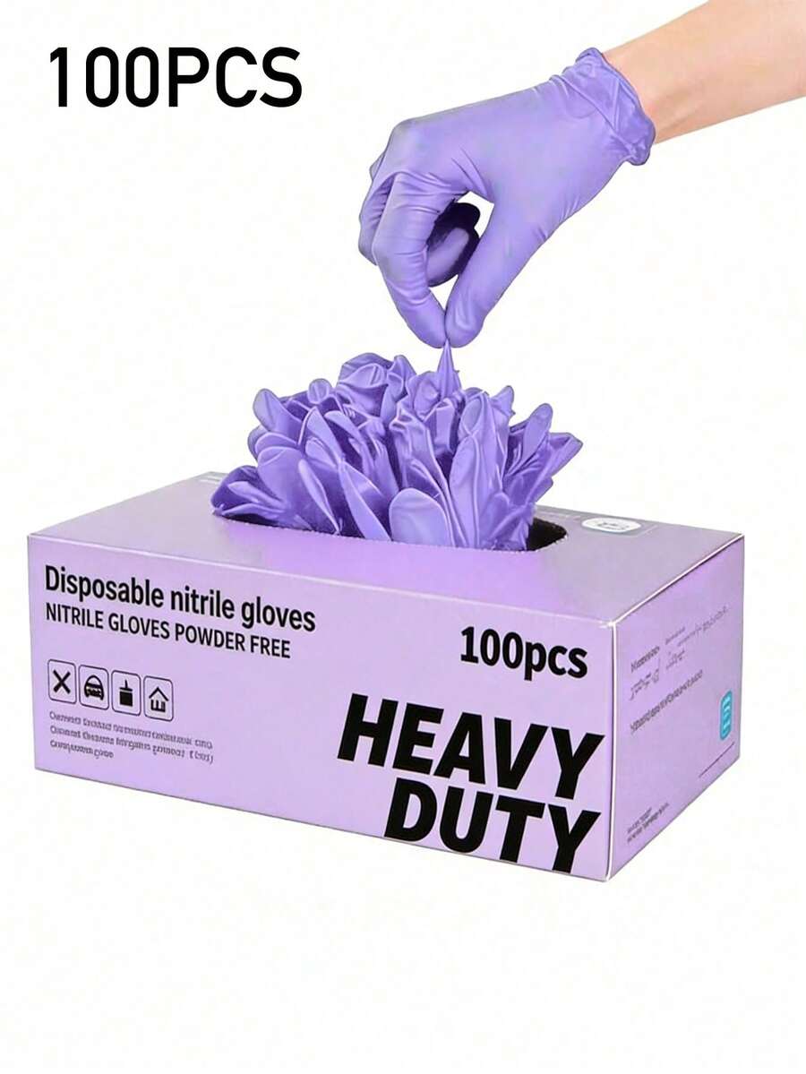 100pcs Disposable Premium Nitrile Gloves, Purple Nitrile Gloves, Suitable For Home Cleaning, Hair & Nail Care, Pet Bathing, DIY Crafts, Home Cleaning, Kitchen & Bathroom Cleaning (No Packaging Box) - Purple - View 1