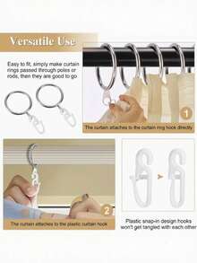 32/16/8/4pcs Metal Curtain Rings With Clips, Multi-Purpose Shower Curtain Hooks, Smooth Sliding Curtain Clips, Suitable For Curtains, Bathroom Shower Curtain Rods, Home Decor Accessories - Multicolor - View 3