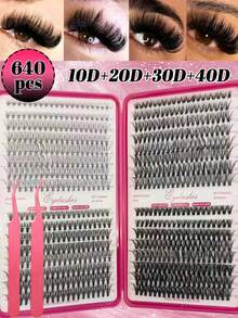 Große Kapazität 640/608 Wimpern manuell, 10D, 20D, 30D, 40D, 50D, 60D, 80D, 100D DIY Kunstnerz Wimpernverlängerungen - Hochwertige D-Curl natürliche dichte Einzelwimpern, perfekt für DIY Wimpernverlängerungen - wiederverwendbar, leicht und einfach zu verwenden - D - Übersicht 3