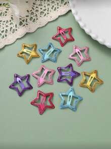 10/20/50pcs Girls Shiny Colorful Five-Pointed Star Hair Clips - Simple Cute Glitter Star Snap Clips - Suitable For Bangs Hair Accessories, Student Gifts, Daily Wear - Multicolor - View 2