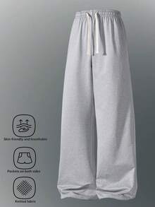 男士四季運動長褲，寬鬆直筒休閒長褲，針織面料，輕盈柔軟秋季款 - 淺灰色 - 查看 4