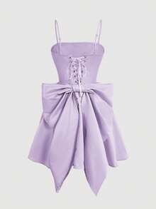 MOD Women's Solid Color Dress With Thin Straps And Large Decorative Bow On The Back - 羅莎 - 查看 1