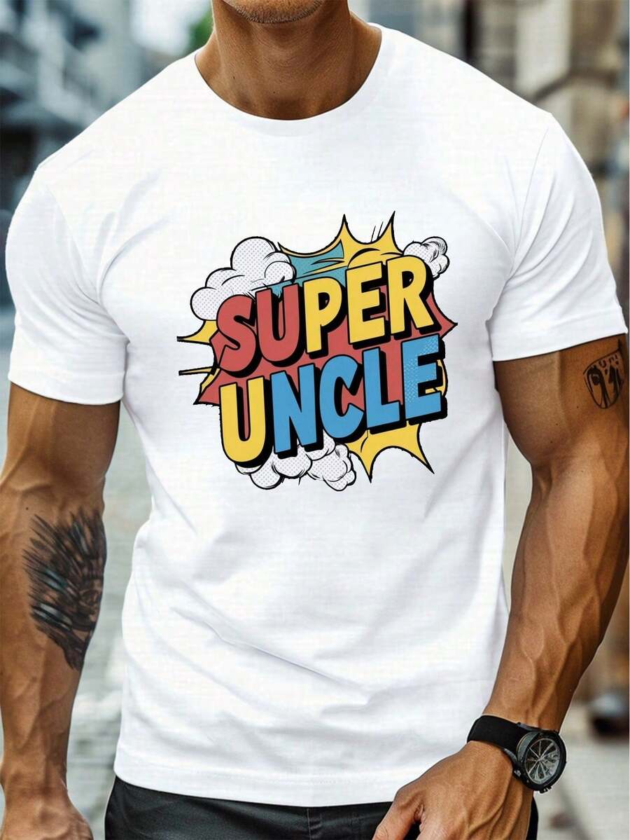 Men's Casual T-Shirt With Print, Men's Round Neck Short Sleeve T-Shirt, Comfortable And Lightweight Summer Casual T-Shirt, 100% Cotton - 白色 - 查看 1