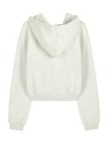 YCYC Women's Solid Color Hooded Zip-Up Sweatshirt Casual - Light Grey - View 4