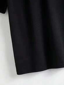 Women's Casual Short-Sleeve Round-Neck Letter Print T Shirt - 黑色 - 查看 4