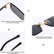 1PC Frameless Square Women's Fashion Glasses Summer Outdoor Vacation Beach Accessories Ins Retro Frameless Metal Glasses - Black - View 4