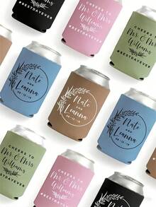 1/5/10pcs Customized Personalized Text Can Cooler, Minimalist Soft Insulated Beverage Sleeve, Can Print Custom Name & Date, Portable Beer Can Holder, Wedding Favor, Suitable For Bridal Shower, Anniversary, Birthday Party, Souvenir Guest Gift, Foldable - Multicolor - View 4