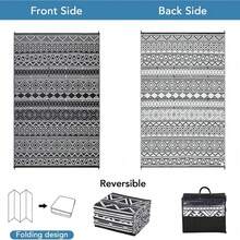 BouPower Outdoor Rug,Waterproof Reversible Mat For Patio Camping RV Plastic Straw Rug Outside Indoor Outdoor Area Rug Boho Print Rug For Backyard, Deck,Picnic,Porch - Four Colors - Blue/grey/black/white - View 8
