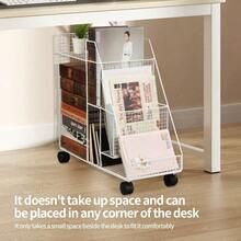 Sleek Compact Iron Storage Cart - Rolling Under-Desk Bookshelf With Easy Assembly And Painted Finish For Home & Office - White - View 9