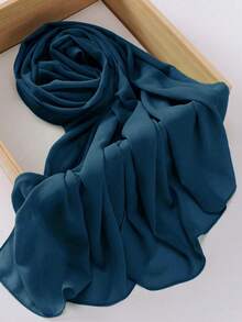 1pc Chiffon Hijab Scarf - Teal Blue - View 3