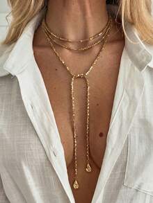 1pc CCB Baroque Asymmetric Pearl Pendant Necklace, Elegant Statement Jewelry For Women - Gold - View 1