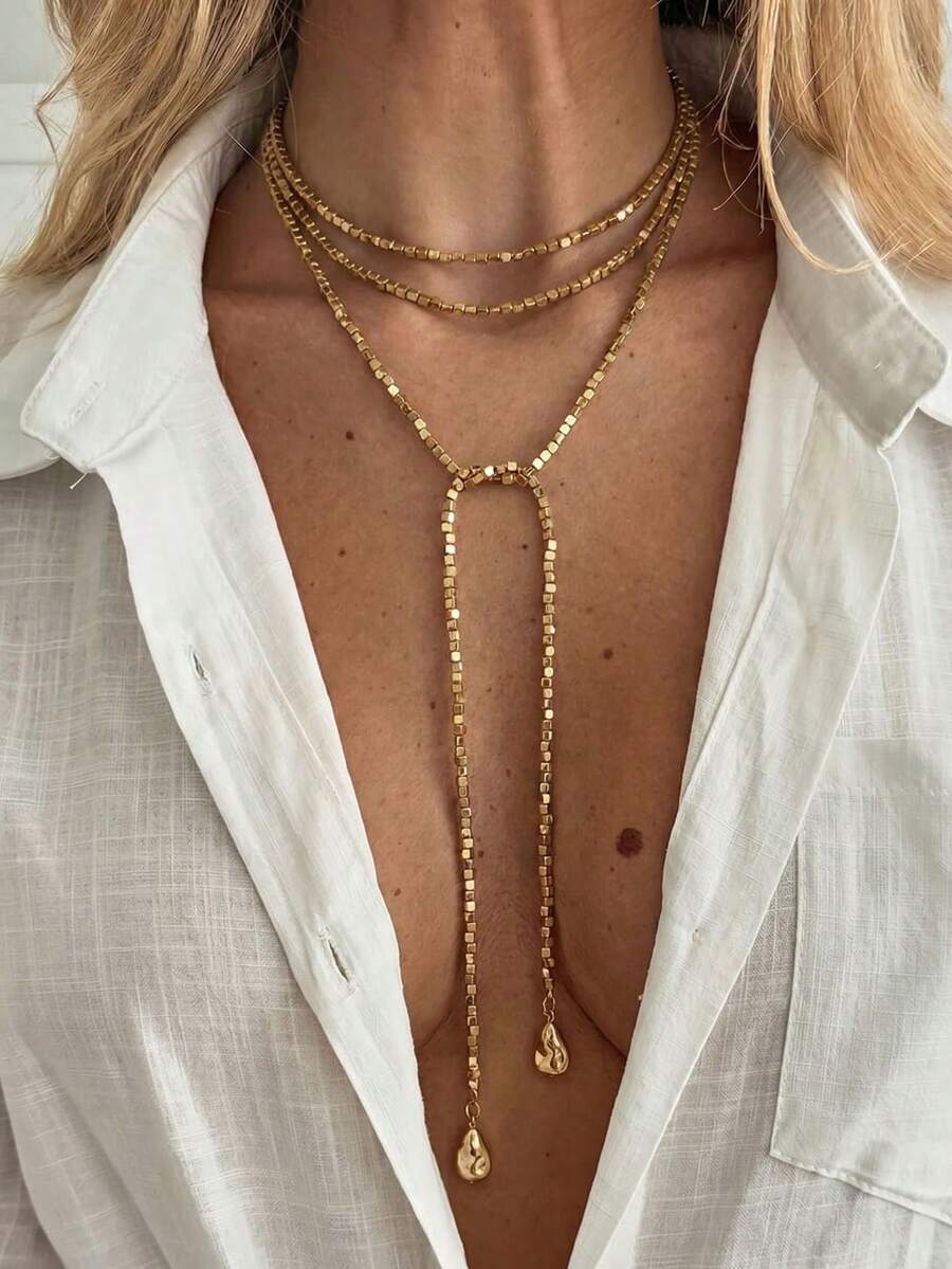 1pc CCB Baroque Asymmetric Pearl Pendant Necklace, Elegant Statement Jewelry For Women - Gold - View 1