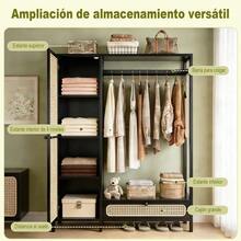 STAR BURN Bamboo Wardrobe, Bedroom Wardrobes, Freestanding Clothes Rack With Hanging Rail And Drawers, 4 Compartments, Magnetic Doors, Bamboo Hallway Wardrobe, 102*33*160 Cm (Black) - 多色 - 查看 5