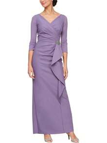 Alex Evenings - Vestido para Mujer con Manga Larga y Manga ¾ para Madre de la Novia con Falda con Volantes en Cascada y Fruncido Lateral - Negro Ruffle - Ver 8