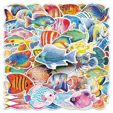 50張卡通魚貼紙，海洋生物水下世界裝飾貼紙，文具裝飾貼紙，滑板行李裝飾貼紙，手帳素材，獨特禮物封口貼紙 - 彩色 - 查看 6