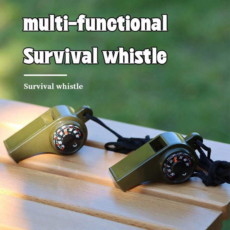 1pc 3-In-1 Emergency Survival Whistle With Compass And Thermometer - Perfect For Camping, Hiking, Outdoor Adventures, Referees And Cheerleaders, Rope Emergency Whistle, Plastic Whistle, Produces Clear And Loud Sound, Very Suitable For Teachers, Lifeguards, Outdoor Fishing, Camping, Hiking, Hunting, Rescue, Party Gifts, Referees And Official Use In Football And Basketball Games - Multicolor - View 1