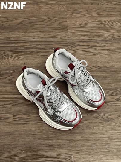 NZNF Best-Selling Versatile Chunky Sneakers For Women, Autumn 2025 New White Platform Retro Thick Sole Low-Top Athletic Shoes