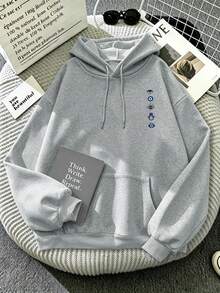 Plus-Size Casual Retro Hoodie For Women, Featuring An Evil Eye Print, Drawstring Pockets, And Perfect For Outdoor Wear In Autumn And Winter. - Grey - View 2