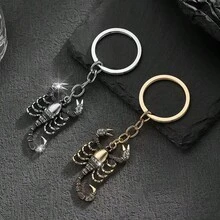 暗黑風 3D 天蠍座水鑽鑰匙圈，復古銀色天蠍吊墜，街頭嘻哈個性化鑰匙配件 - 銀色 - 查看 4