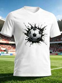 Men's Football Shirt With Splash Print, Spring, Premium Cotton, Graphic Design, Urban Hip-Hop Style, Breathable. - White - View 2