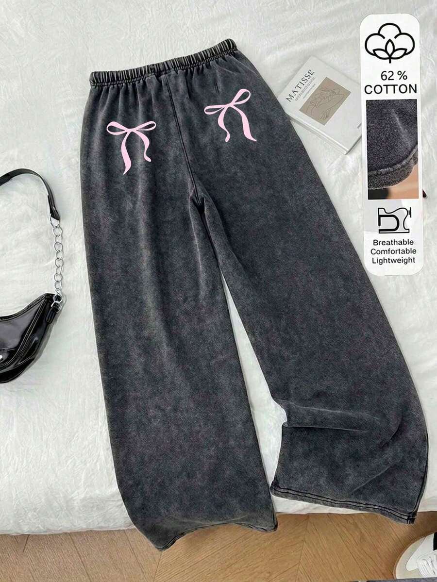 Pantalones de chándal de pierna recta y cintura baja al 2% de algodón con estampado "Brooklyn" - Festivales occidentales y calle.Cómodos pantalones anchos de primavera/verano lavados, - Negro 2 - Ver 1