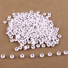 200/500/1000颗 4x7mm 黑色底金色字母图案珠子，DIY项链首饰制作材料 - 白底黑字 - 查看 50