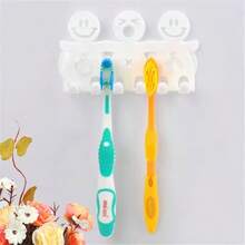 1 Wall Mounted Toothbrush Holder With Suction Cup - Cute Cartoon Smile Design, PVC, 5 Toothbrush Storage Boxes That Save Space Without Drilling, Colorful Bathroom Accessories, Toothbrush And Toothpaste Racks,Bathroom Storage - Multicolor - View 4
