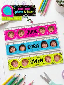 Custom Photo Name Acrylic Ruler, 15cm Cute Graffiti Kids Straight Ruler, Bright Color School Stationery, Clear Precise Scale, Back To School Supplies For Boys Girls, Personalized Custom Gift For Classroom Study - Multicolor - View 2