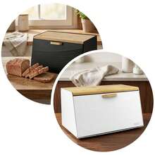 Steel Bread Container With A Bamboo Lid Height ~ 21 Cm Base Depth ~ 21.5 Cm Overall Width ~ 35.5 Cm - View 1
